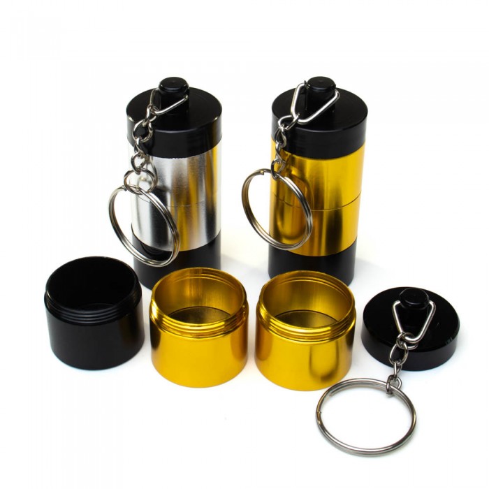 Алюмінієвий модульний контейнер-брелок 3в1 герметичний Gold