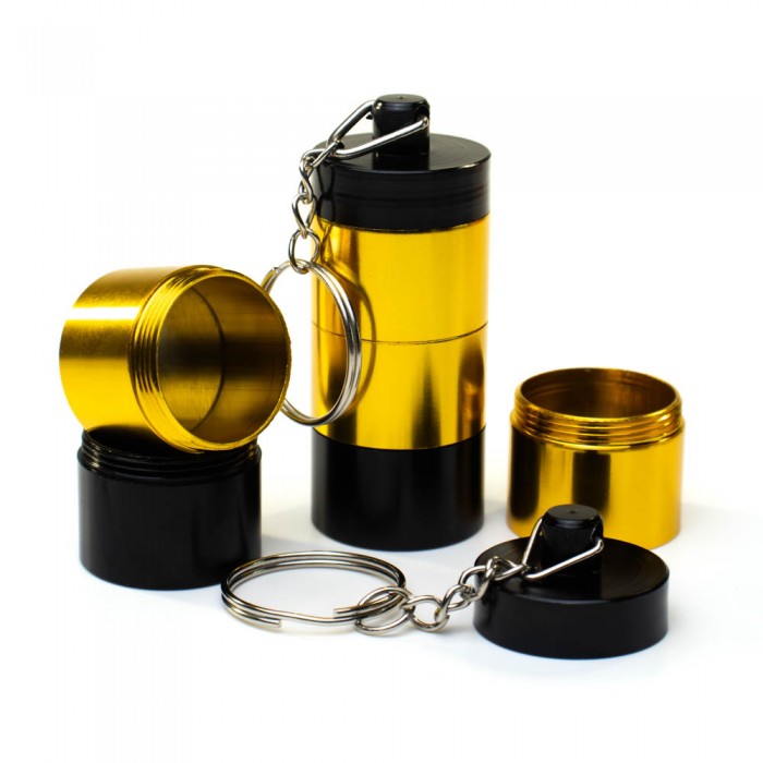 Алюмінієвий модульний контейнер-брелок 3в1 герметичний Gold