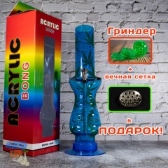 Акриловий бонг для куріння 32см під руку Синій з листям