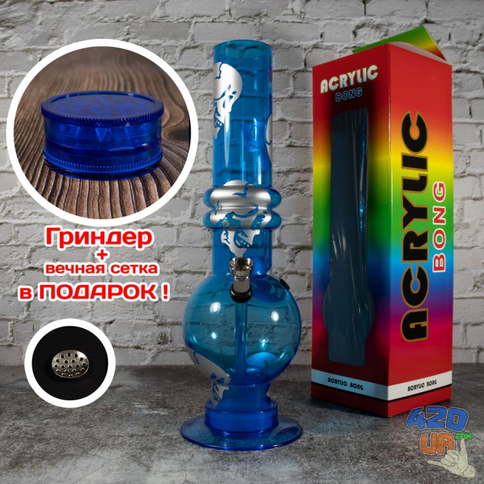 Високий акриловий бонг чорного кольору з помаранчевими черепами. Високий акриловий бонг чорного кольору з помаранчевими черепами.