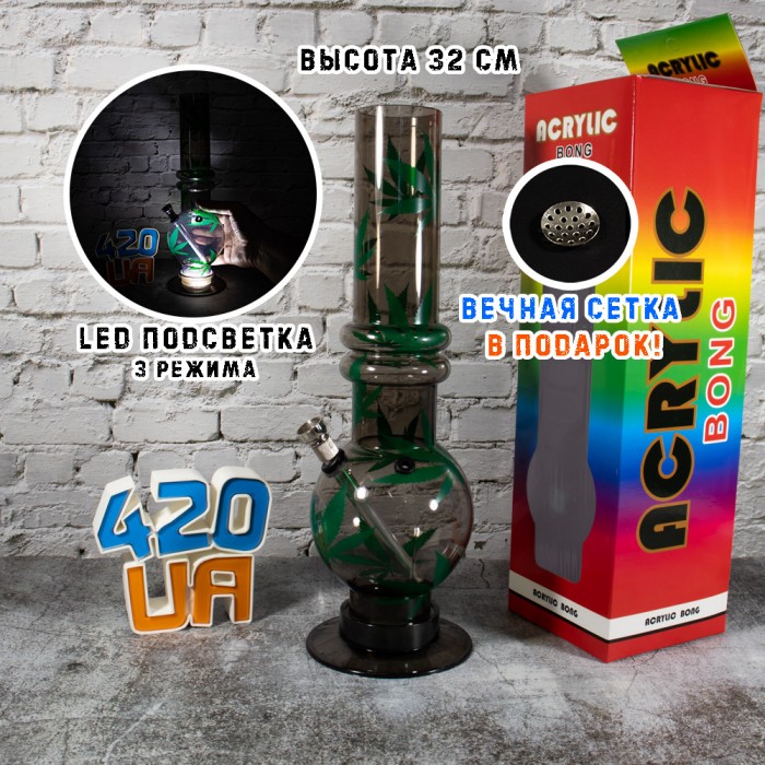 Бонг для куріння 32 см Glow Чорний Бонг для куріння 32 см Glow Чорний