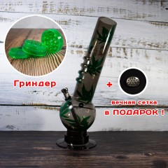 Чорний водний бульбулятор 32 см для куріння з листям + гріндер