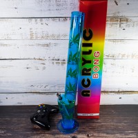 Синій бонг для куріння 53 см із листям медичної марихуани