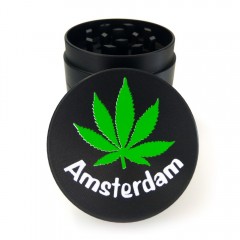 Металевий Гріндер Black Amsterdam із зеленим листом