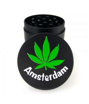 Металлический Гриндер Black Amsterdam с зелёным листом