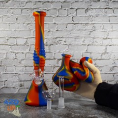 Складной бонг из силикона 31 см с стеклянной чашей и отсеком для льда