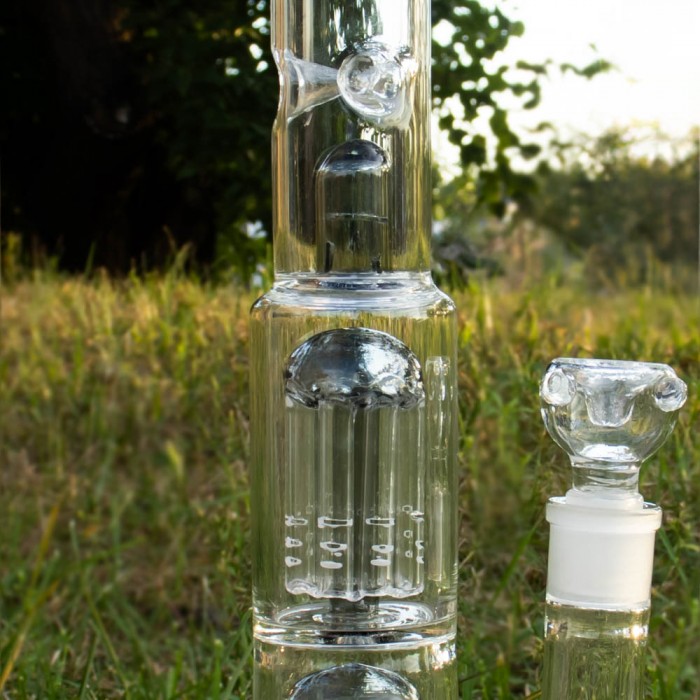 Скляний бонг для куріння Double Tree Perc 38 см Black