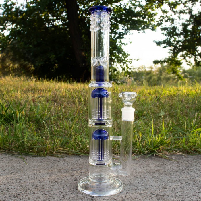 Скляний бонг для куріння Double Tree Perc 38 см Blue