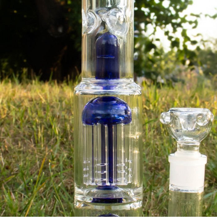 Скляний бонг для куріння Double Tree Perc 38 см Blue