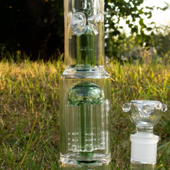 Скляний бонг для куріння Double Tree Perc 38 см Green