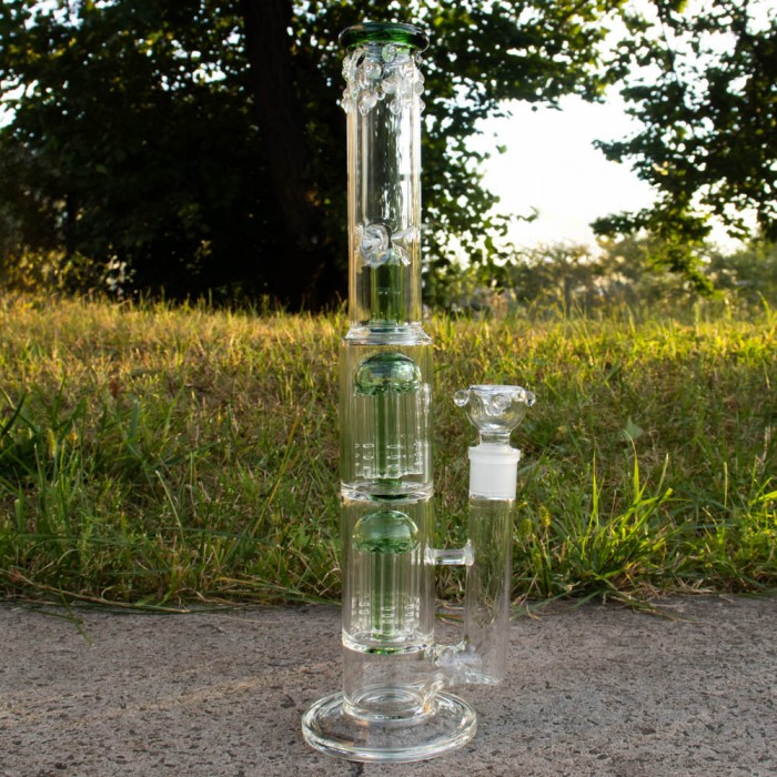 Скляний бонг для куріння Double Tree Perc 38 см Green