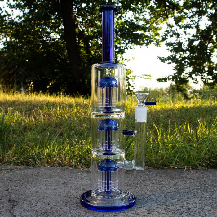Бонг скляний Triple Tree 35 см Blue (Три деревоподібні перколятори)