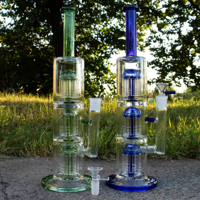 Бонг скляний Triple Tree 35 см Blue (Три деревоподібні перколятори)