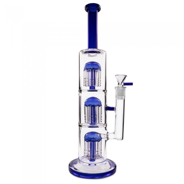 Бонг скляний Triple Tree 35 см Blue (Три деревоподібні перколятори)