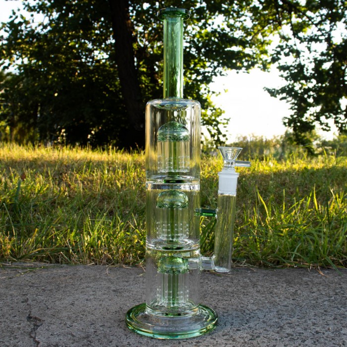 Бонг скляний Triple Tree 35 см Green (Три деревоподібні перколятори)