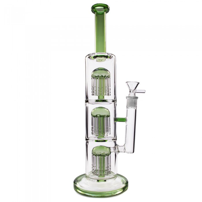 Бонг скляний Triple Tree 35 см Green (Три деревоподібні перколятори)
