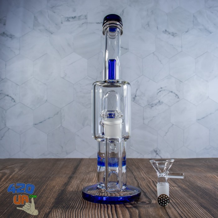 Скляний бонг для куріння TGK Craft з двома перколяторами, захистом від бризок та зігнутою шахтою