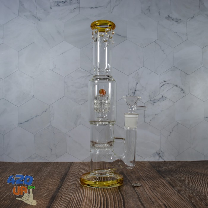 Стеклянный бонг Gold Высота 26 см 2 перколятора Drum + Honeycomb ICE шипы для льда