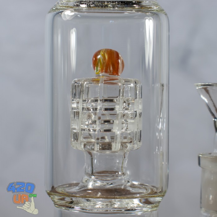 Стеклянный бонг Gold Высота 26 см 2 перколятора Drum + Honeycomb ICE шипы для льда