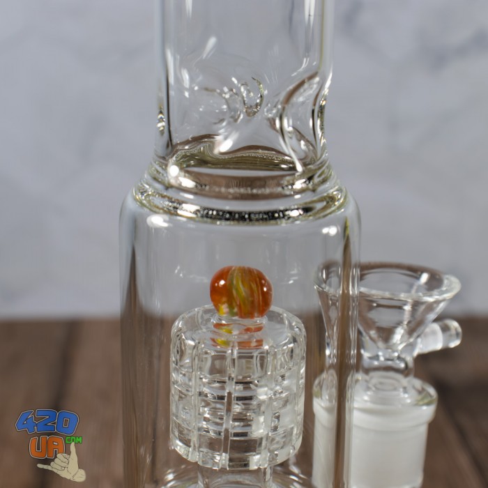 Стеклянный бонг Gold Высота 26 см 2 перколятора Drum + Honeycomb ICE шипы для льда
