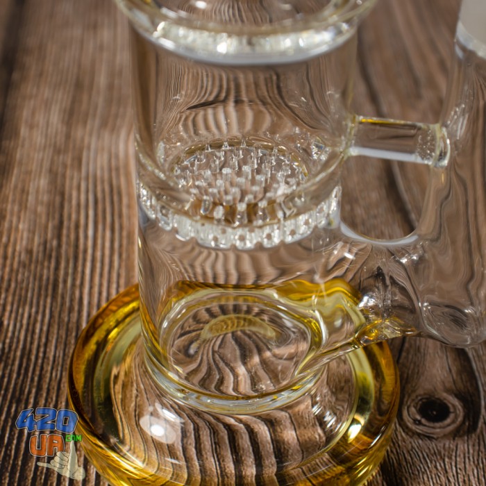 Стеклянный бонг Gold Высота 26 см 2 перколятора Drum + Honeycomb ICE шипы для льда