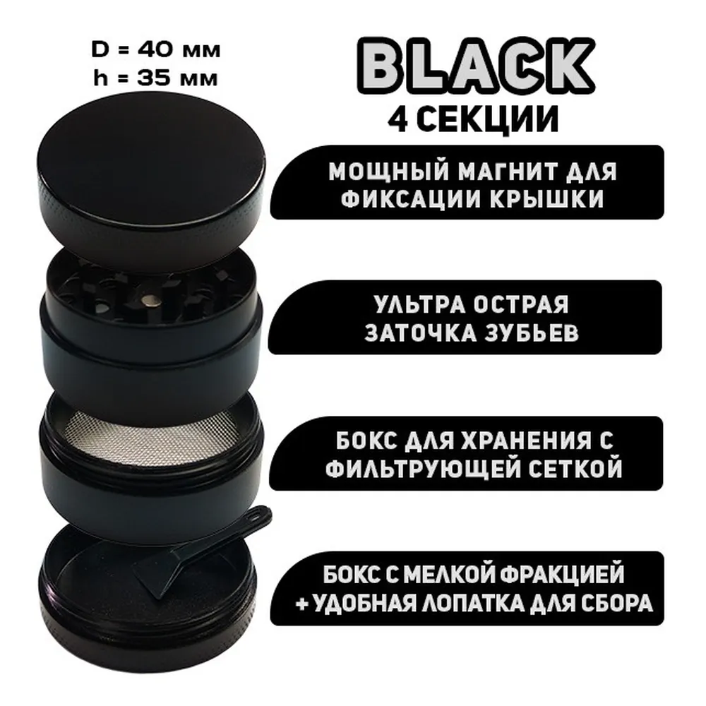 Гриндер для шишек Classic Black 40 мм