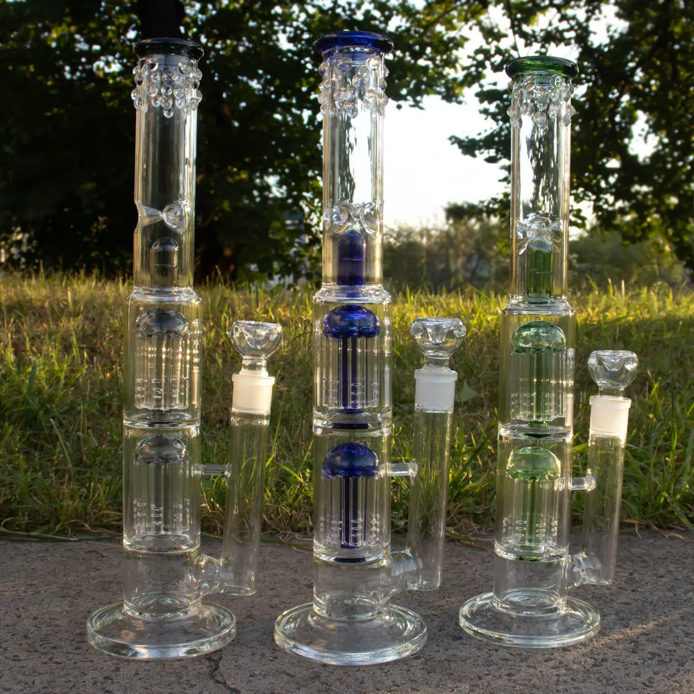 Бонг скляний Double Tree Perc 38 см Green