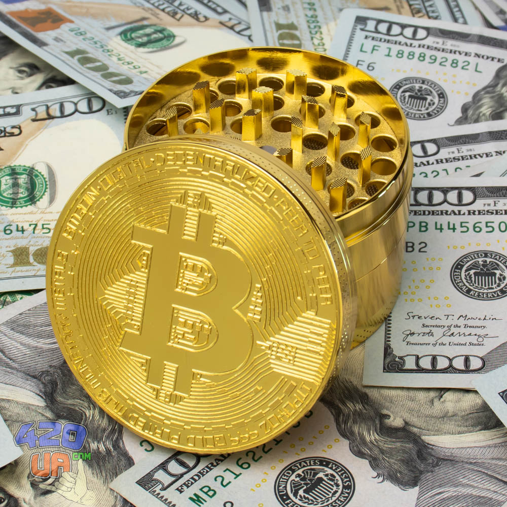 Гриндер 63мм Bitcoin Золотой металлический крешер для медицинской конопли